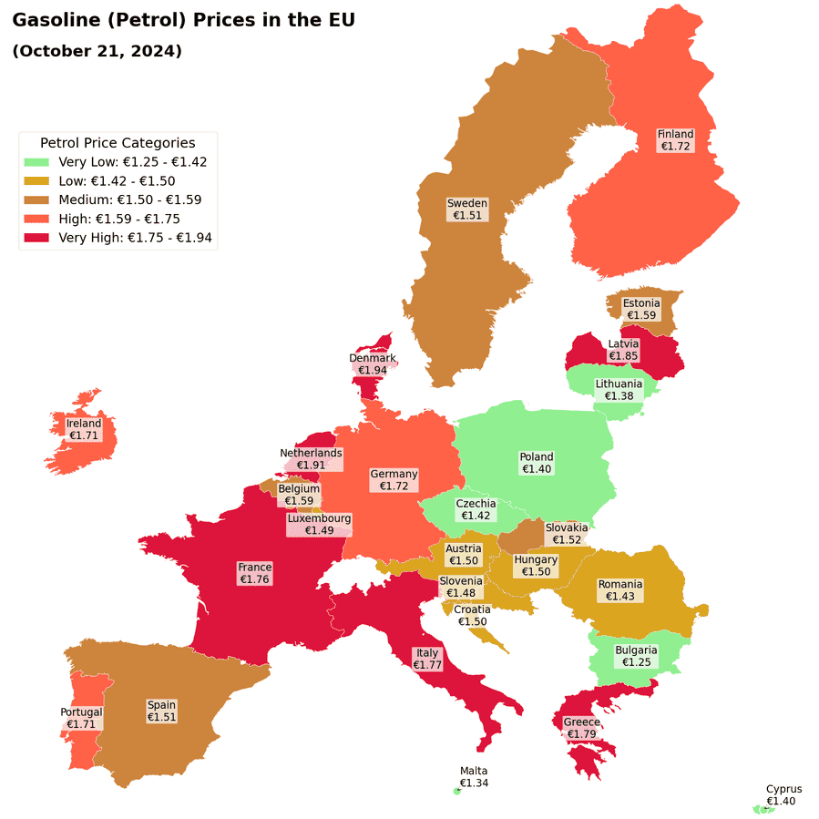EU Gasoline Prices Choropleth Map - Professional Data Visualization Example